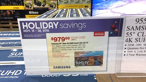 Samsung Costco ‘Holiday Savings’ Price Sign